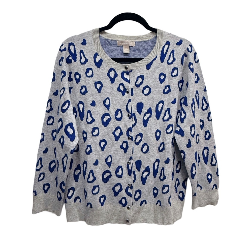 Banana Republic Wool Blend Leopard Print Cardigan Sweater Size XL Blue/Gray